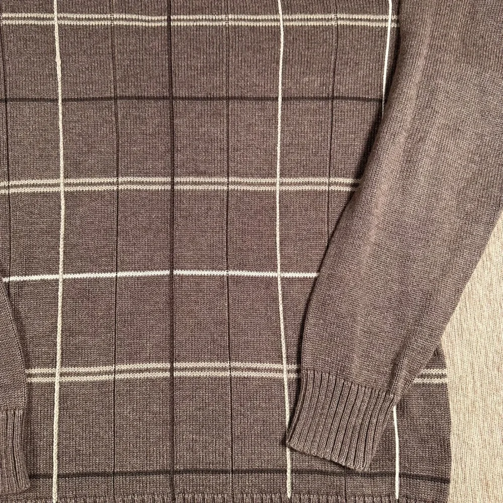 Oscar de la Renta Mens Brown Windowpane Grid Crewneck Sweater Size M